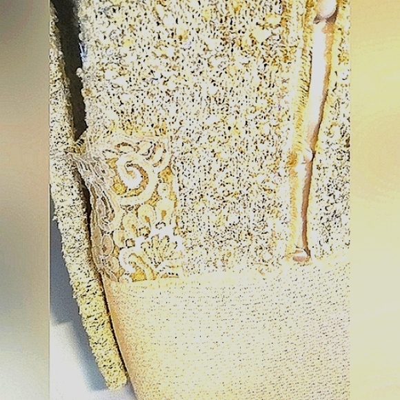 ST JOHN COUTURE 8 BOUCLE CROCHET AURORA BOREALIS LACE CREAM WOOL SILK SKIRT SUIT - Picture 6 of 16